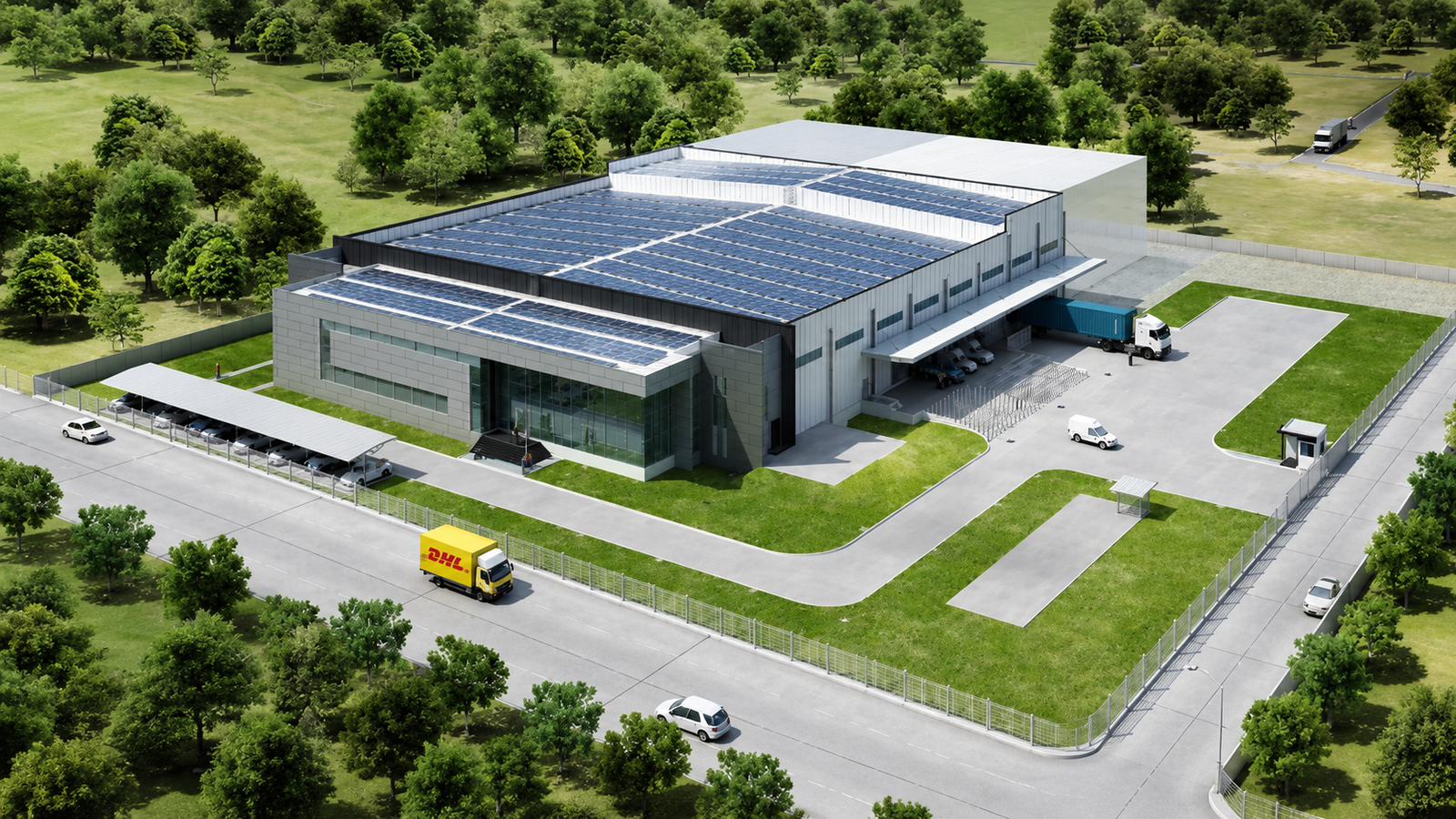 Modern industrial manufacturing facility with automated production lines and precision machinery
